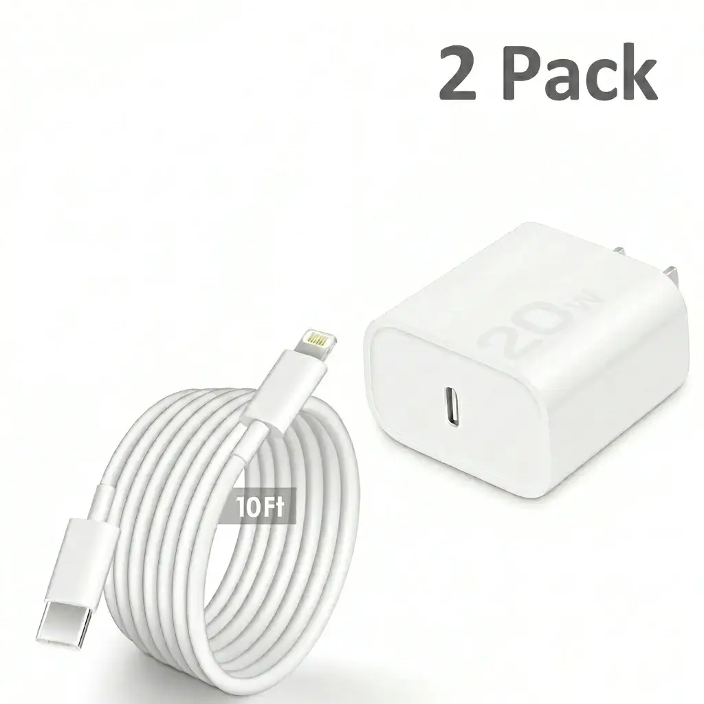 AISNI MFi Certified 20W iPhone Charger 2-Pack with 10ft USB-C cable